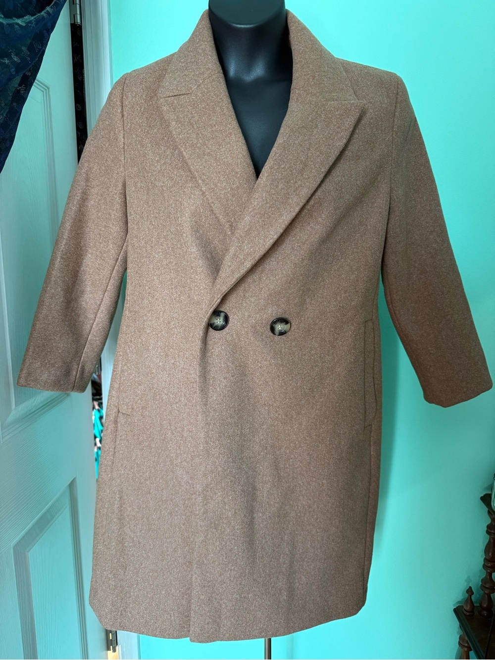 DKNY Women's Double-Breasted Pea Coat in Brown